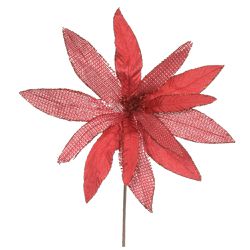 Flor Natalina Poinsetia Vermelha Veludo Juta Brilh... - BARBIZAN DECORE