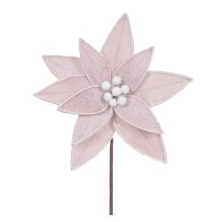 Flor Natalina Poisentia Rosa Claro Com Branco Neva... - BARBIZAN DECORE