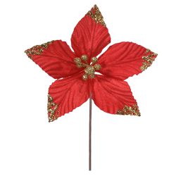 Flor Natalina Poinsetia Vermelha Com Detalhes Dour... - BARBIZAN DECORE