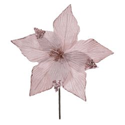 Flor Natalina Poinsetia Rosa Com Brilho Borda - 41... - BARBIZAN DECORE
