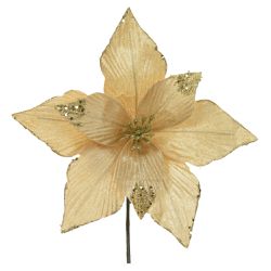 Flor Natalina Poinsetia Dourada Com Brilho - 41851 - BARBIZAN DECORE