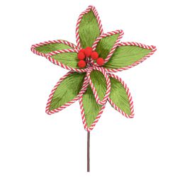 Flor Natalina Poinsetia Verde Veludo C Vermelho E ... - BARBIZAN DECORE