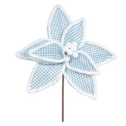 Flor Natalina Poinsetia Xadrez Azul E Branco - 421... - BARBIZAN DECORE