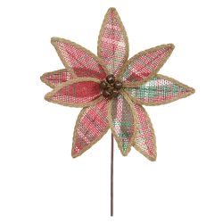 Flor Natalina Poinsetia Xadrez Rustica Vermelha Ve... - BARBIZAN DECORE