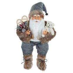 Papai Noel Sentado Com Ursinho E Raquete Azul E Be... - BARBIZAN DECORE