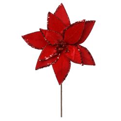 Flor Natalina Poinsetia Vermelha Veludo Com Lantej... - BARBIZAN DECORE
