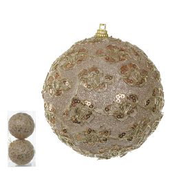 Jogo 2 Bolas De Natal Champagne com Brilho Detalhe... - BARBIZAN DECORE