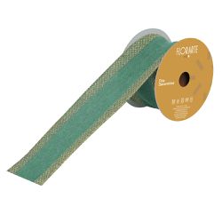 Fita De Natal 6,3cm Aramada Linho Verde Com Dourad... - BARBIZAN DECORE