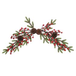 Galho Natalino Festão Verde com Berry e Pinha 68cm... - BARBIZAN DECORE