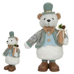 Urso Natal Em Pé Branco E Azul Com Presente 33cm L... - BARBIZAN DECORE
