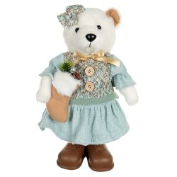 Ursinha Natal Em Pé Branco E Azul Tweed 33cm Luxo ... - BARBIZAN DECORE