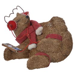 Urso Femea Natal Deitada Bege com Cachecol e Fone ... - BARBIZAN DECORE