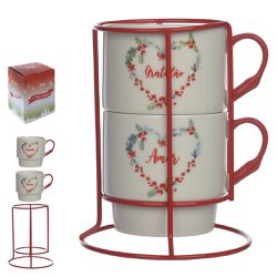 Jogo 2 Caneca Cerâmica com Suporte Frases Branco V... - BARBIZAN DECORE