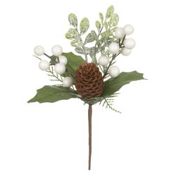 Galho Decorativo Natal Pick Berry Branco Com Pinha... - BARBIZAN DECORE