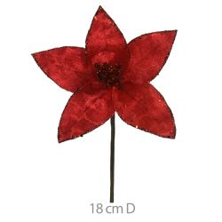 Flor Natalina Poinsetia Vermelha Com Brilho - 4215 - BARBIZAN DECORE