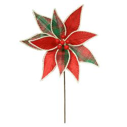 Flor Natalina Poinsetia Vermelha Veludo Xadrez - 4... - BARBIZAN DECORE