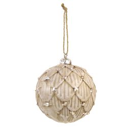 Jogo 4 Bolas De Natal Bege Luxo Rustica Detalhes 1... - BARBIZAN DECORE