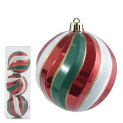Bola De Natal Decorada Colorida Listras 3 Unidades... - BARBIZAN DECORE