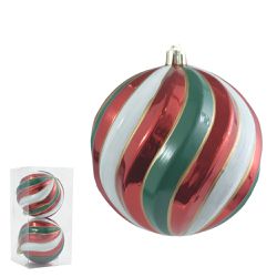 Bola De Natal Decorada Colorida Listras 2 Unidades... - BARBIZAN DECORE