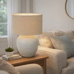 Abajur Decorativo Cerâmica Branco e Bege Bivolt 44... - BARBIZAN DECORE