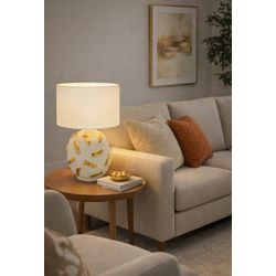 Abajur Decorativo Cerâmica Branco e Dourado Bivolt... - BARBIZAN DECORE