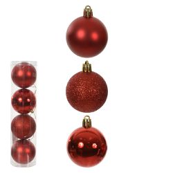 Jogo 4 Bolas de Natal Tubo Misto Vermelho 10cm - 4... - BARBIZAN DECORE