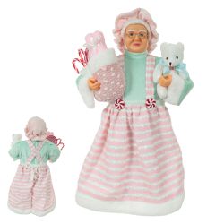 Mamãe Noel de Pijama em Pé Rosa e Verde 45cm com U... - BARBIZAN DECORE