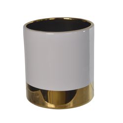 Vaso Decorativo Cerâmica Branco e Dourado 11cm - 4... - BARBIZAN DECORE