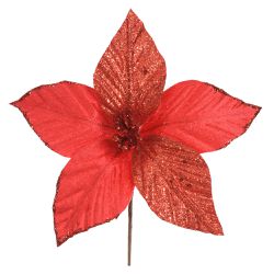 Flor De Natal Pequena Veludo Vermelho Com Brilho -... - BARBIZAN DECORE