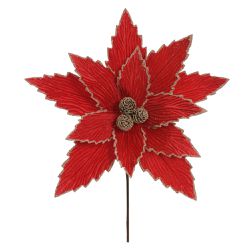 Flor Natalina Poinsetia Vermelho Veludo com Pinha ... - BARBIZAN DECORE