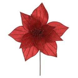 Flor Natalina Flor De Natal Vermelho Veludo Com Gl... - BARBIZAN DECORE