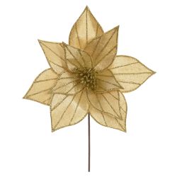 Flor Natalina Flor De Natal Champagne Veludo Com G... - BARBIZAN DECORE