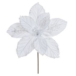 Flor Natalina Poinsetia Branca Veludo com Lantejou... - BARBIZAN DECORE