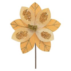 Flor Natalina Bico De Papagaio Veludo Dourado Com ... - BARBIZAN DECORE