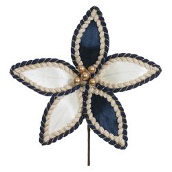 Flor Natalina Veludo Azul Off White Com Berry Dour... - BARBIZAN DECORE