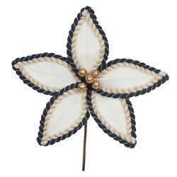 Flor Natalina Veludo Off White Azul Com Berry Dour... - BARBIZAN DECORE