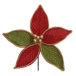 Flor De Natal Veludo Berry Dourado Vermelho E Verd... - BARBIZAN DECORE
