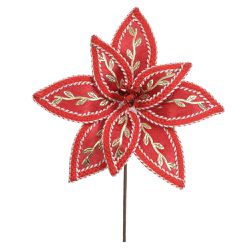 Flor Natalina Veludo Guizo Vermelho E Dourado Luxo... - BARBIZAN DECORE
