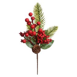 Galho Decorativo Natal Pick Berry Com Pinha 27cm -... - BARBIZAN DECORE