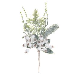 Galho Nevado Pick Verde E Branco Roma Decoração Na... - BARBIZAN DECORE