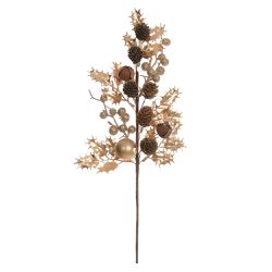 Galho Natal Grande Dourado Azevinho Brilho E Pinha... - BARBIZAN DECORE
