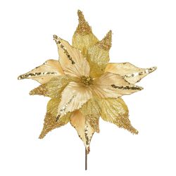 Flor Natalina Grande Poinsetia Veludo Dourado Com ... - BARBIZAN DECORE