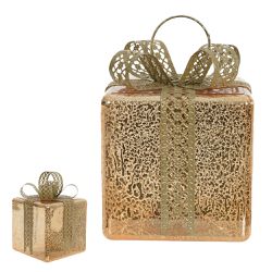 Caixa Decorativa Com Led Presente Natal Vidro Dour... - BARBIZAN DECORE