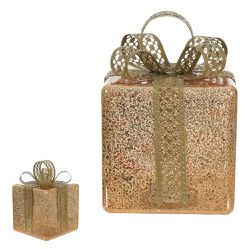 Caixa Decorativa Com Led Presente Natal Vidro Dour... - BARBIZAN DECORE