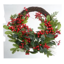 Guirlanda Decorativa Natal Com Berry Azevinho Verm... - BARBIZAN DECORE