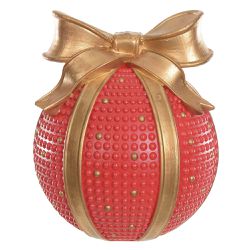 Bola Decorativa Laço Natal Resina Vermelho e Doura... - BARBIZAN DECORE