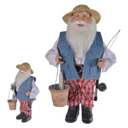 Papai Noel em Pé Praia Pescador Azul 40cm - 41732 - BARBIZAN DECORE
