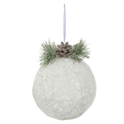 Bola Decorada Aramada Brilho Branco Com Pinha 15cm... - BARBIZAN DECORE