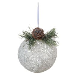 Bola Decorada Aramada Brilho Branco Com Pinha 12cm... - BARBIZAN DECORE
