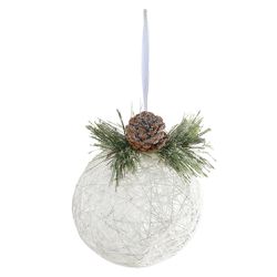 Bola Decorada Aramada Brilho Branco Com Pinha 10cm... - BARBIZAN DECORE
